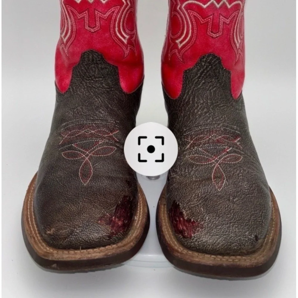 OLD WEST Red Cowboy Boot Western Square Toe Leather Brown‎ Boy Kids Girl Youth 6